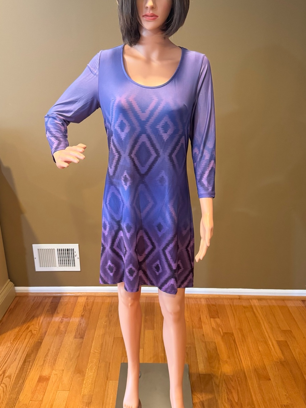 CitiLife Purple Diamond Geometric Print Long Sleeve Scoop-Neck Dress